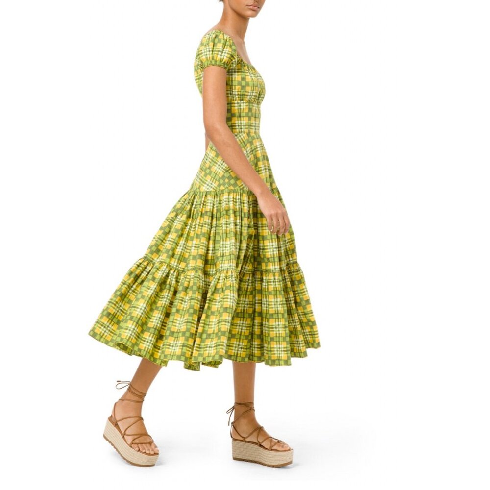 Michael Kors Collection Green & Yellow Daisy Madras Poplin Dress